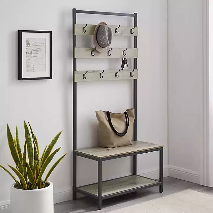 New and Black Wood Bench Hall Tree Entryway Furniture