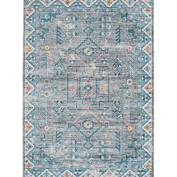 Sale Gray and Blue Barron Washable Area Rug, 5x7 Area Rugs