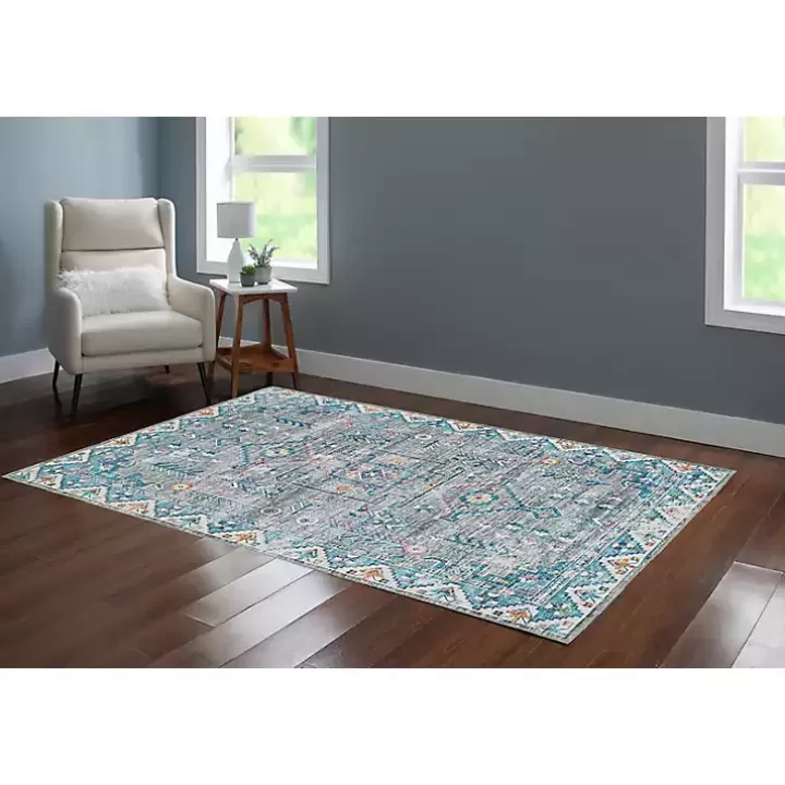 Sale Gray and Blue Barron Washable Area Rug, 5x7 Area Rugs