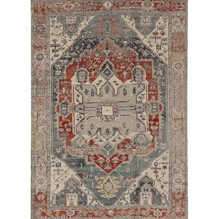 Clearance Gray and Blue Traditional Medallion Area Rug, 8x10 Area Rugs