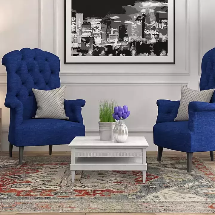 Clearance Gray and Blue Traditional Medallion Area Rug, 8x10 Area Rugs