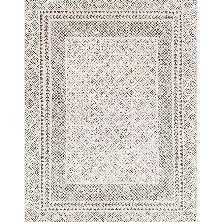 Fashion Gray and Cream Border Harrah Area Rug, 5x7 Area Rugs