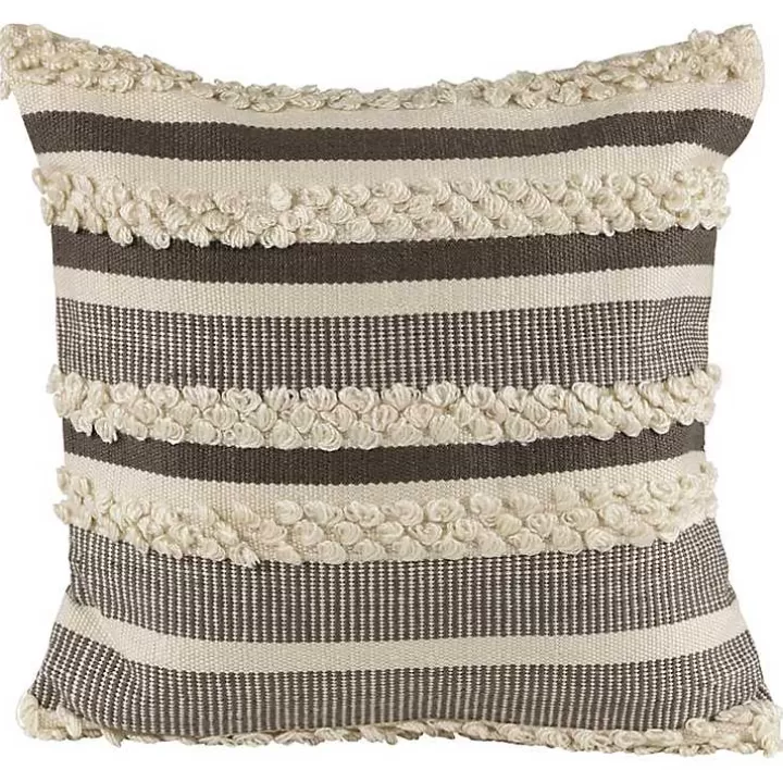 Flash Sale Gray and Cream Striped Indoor/Outdoor Pillow Outdoor Cushions & Pillows