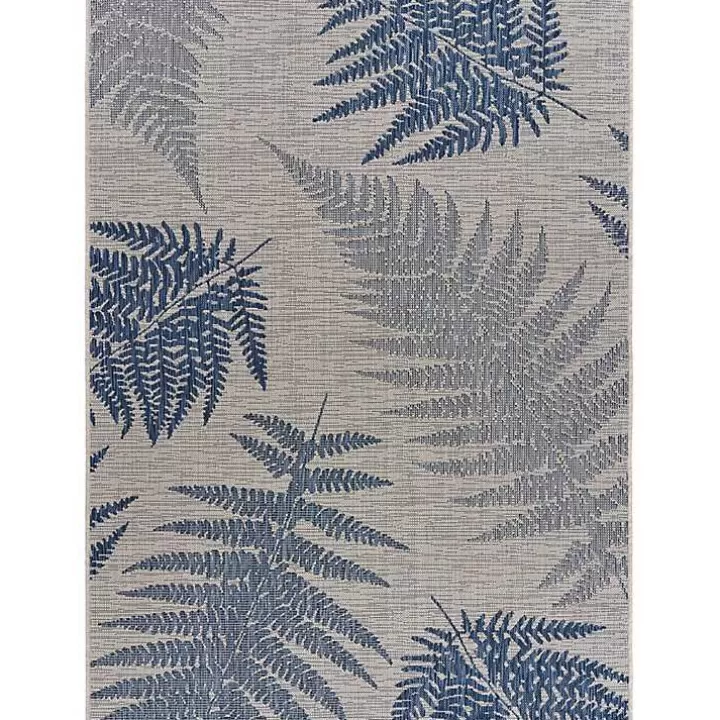 Sale Gray and Navy Falling Ferns Outdoor Area Rug, 5x7 Outdoor Rugs