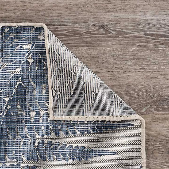 Sale Gray and Navy Falling Ferns Outdoor Area Rug, 5x7 Outdoor Rugs