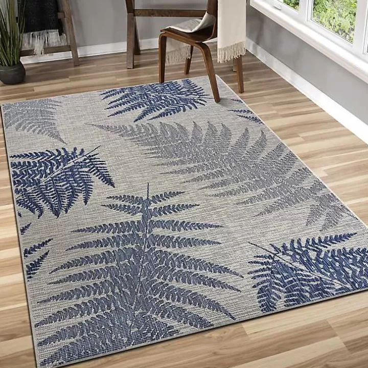 Sale Gray and Navy Falling Ferns Outdoor Area Rug, 5x7 Outdoor Rugs
