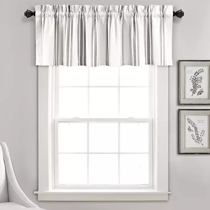 Cheap Gray and White Farmhouse Stripe Valance Curtains & Drapes