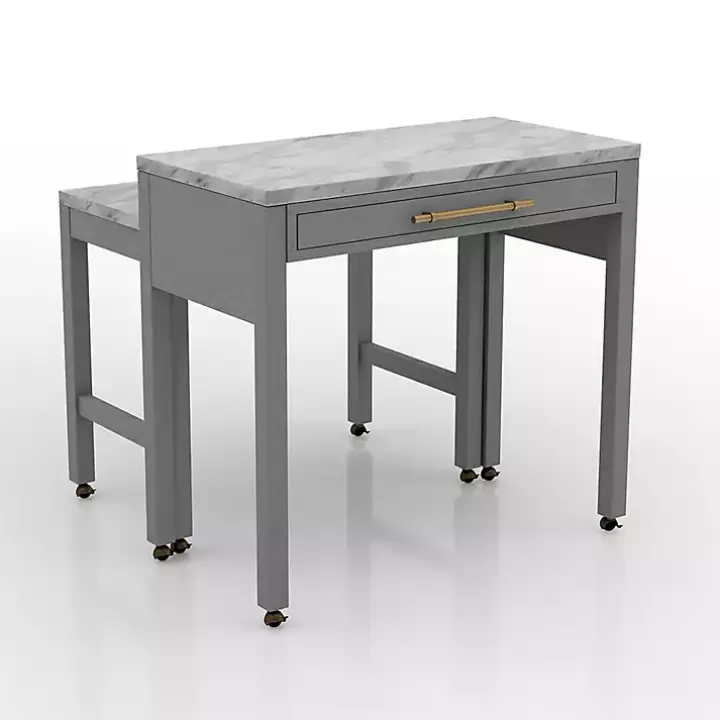 Outlet Gray and White Faux Marble Nested Counter Table Dining Tables