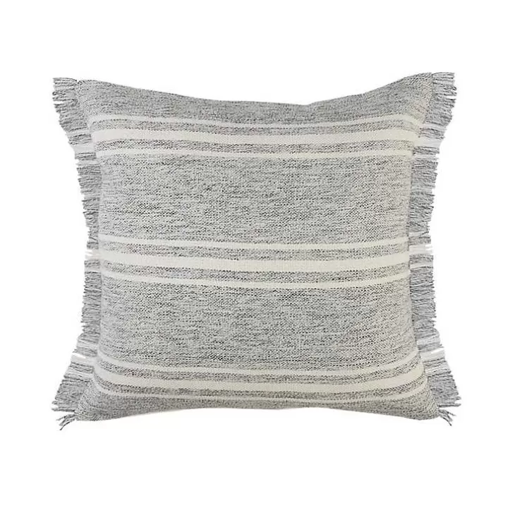 Cheap Gray and White Triple Stripe Outdoor Pillow Outdoor Cushions & Pillows