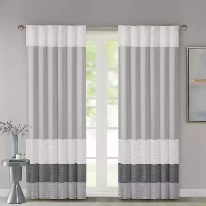 Online Gray Color Block Striped Curtain Panel, 84 in. Curtains & Drapes