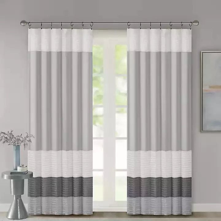 Online Gray Color Block Striped Curtain Panel, 84 in. Curtains & Drapes