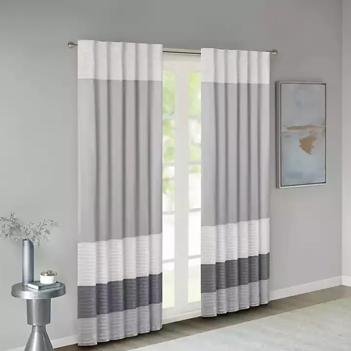 Online Gray Color Block Striped Curtain Panel, 84 in. Curtains & Drapes