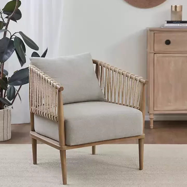 Shop Curved Wood and Jute Rope Accent Chair Accent Chairs