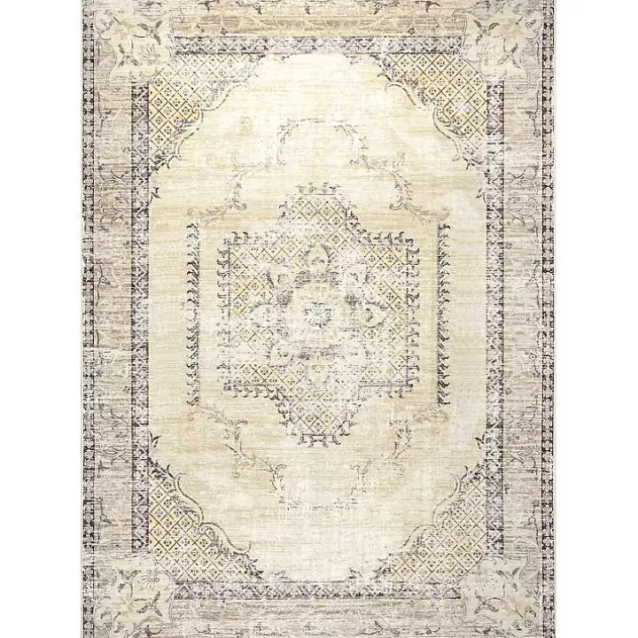 Sale Gray Faded Medallion Washable Area Rug, 5x8 Area Rugs