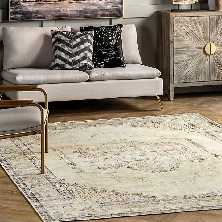 Sale Gray Faded Medallion Washable Area Rug, 5x8 Area Rugs
