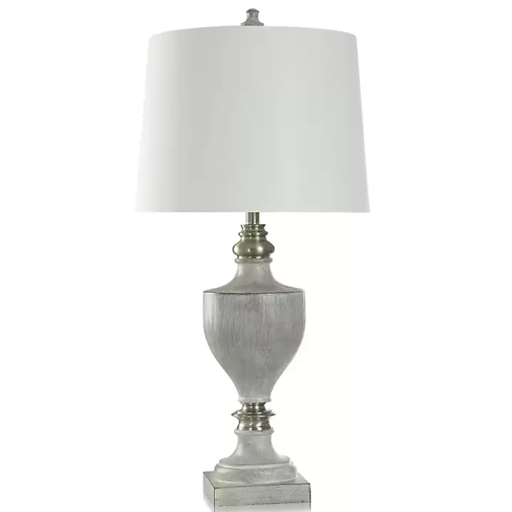 Shop Gray Faux Wood and Silver Table Lamp Table Lamps