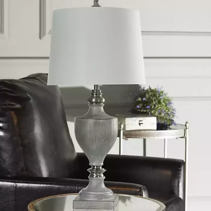 Shop Gray Faux Wood and Silver Table Lamp Table Lamps