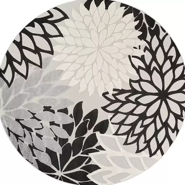 Discount Gray Floral Burst Round Outdoor Area Rug Outdoor Rugs