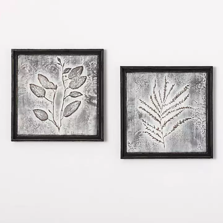 Hot Gray Metal Raised Leaf Wall Plaques, Set of 2 Wall Plaques