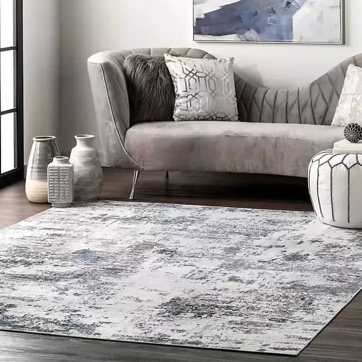 Shop Gray Modern Abstract Washable Runner Accent Rugs