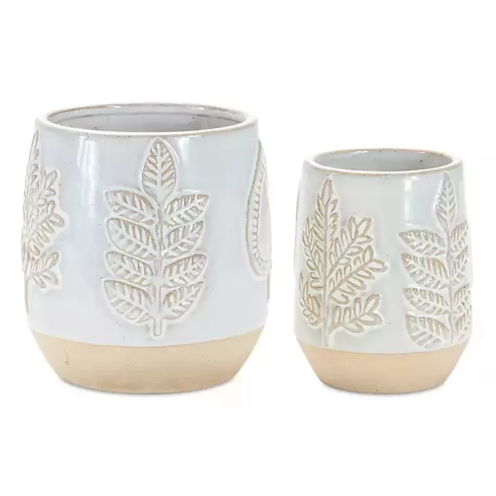 Fashion Gray Porcelain Leaf Decorative Pots, Set of 2 Planters