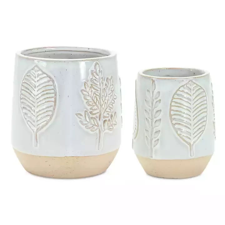 Fashion Gray Porcelain Leaf Decorative Pots, Set of 2 Planters