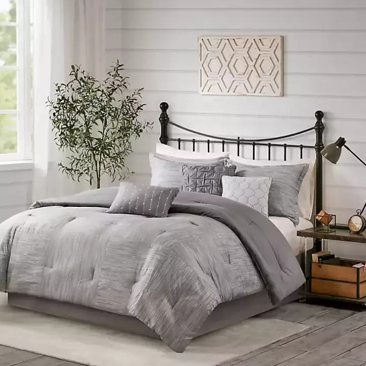 Shop Gray Seersucker 7-pc. King Comforter Set Comforters