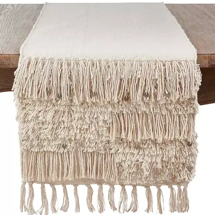 Hot Gray Sequin Fringe Cotton Table Runner Table Linens