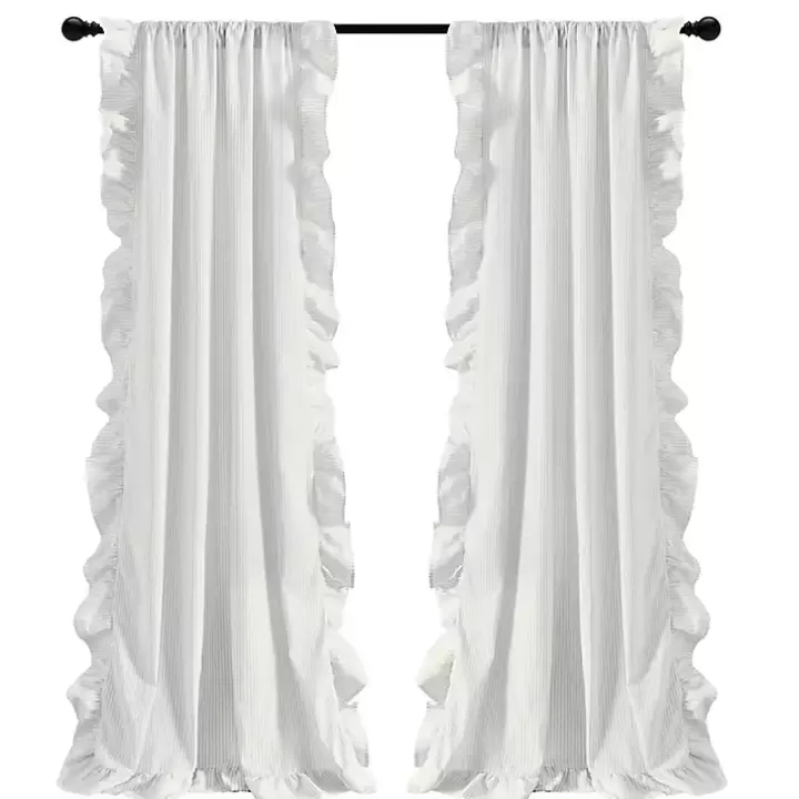 Sale Gray Stripe Ruffled Curtain Panel Set, 84 in. Curtains & Drapes