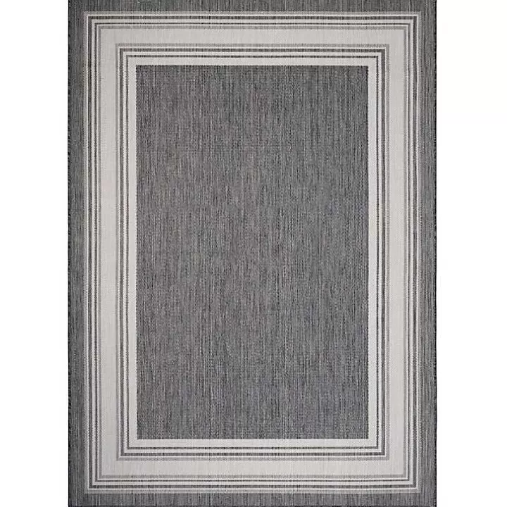 Outlet Gray Striped Border Outdoor Area Rug, 7x9 Outdoor Rugs