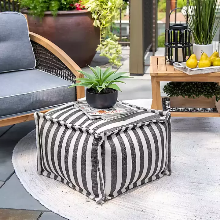 Discount Striped Outdoor Pouf Outdoor Cushions & Pillows