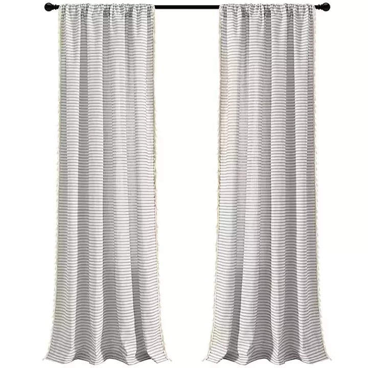 Flash Sale Gray Striped Tassel Curtain Panel Set, 84 in. Curtains & Drapes