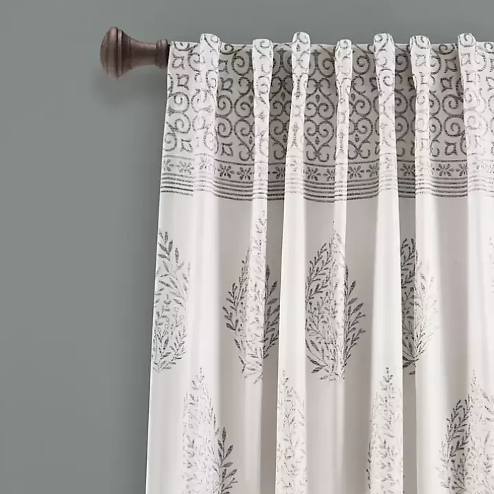 Online Gray Teardrop Leaves Curtain Panel Set, 95 in. Curtains & Drapes