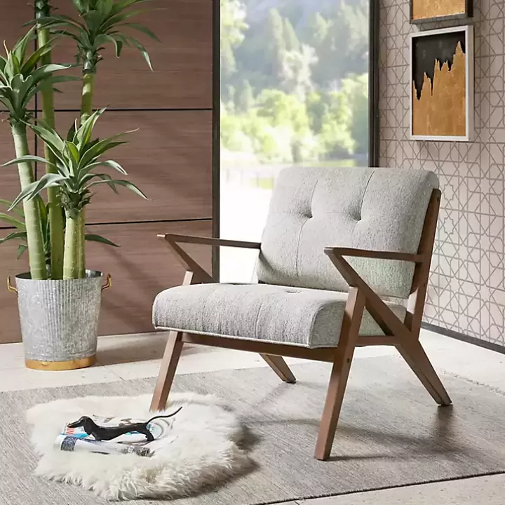 Clearance Tufted Pecan Wood Mid-Century Modern Armchair Accent Chairs