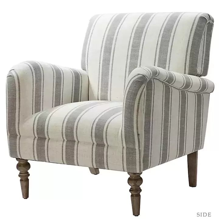 Outlet Gray White Carved Slope Stripe Accent Chair Accent Chairs