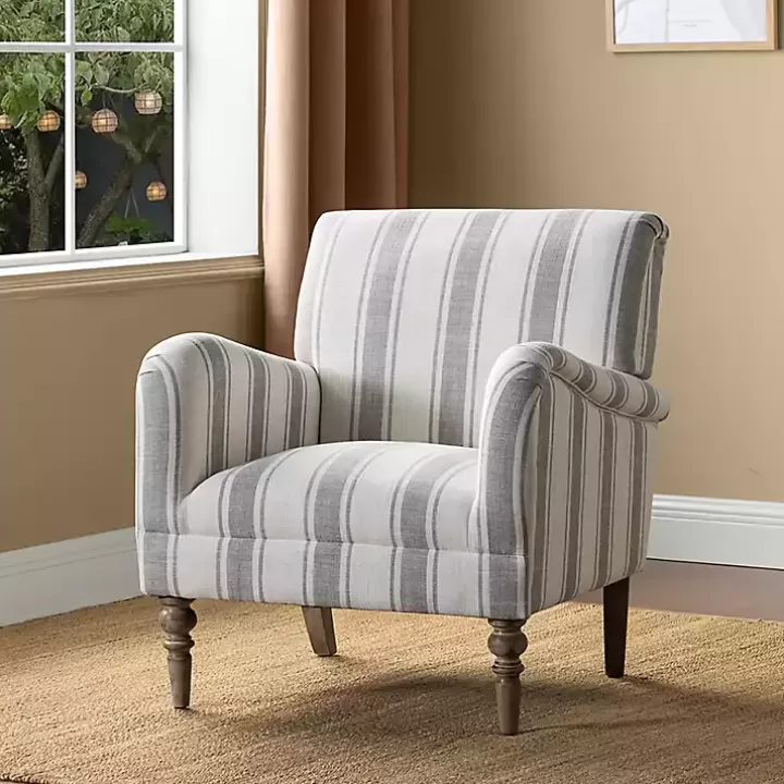 Outlet Gray White Carved Slope Stripe Accent Chair Accent Chairs