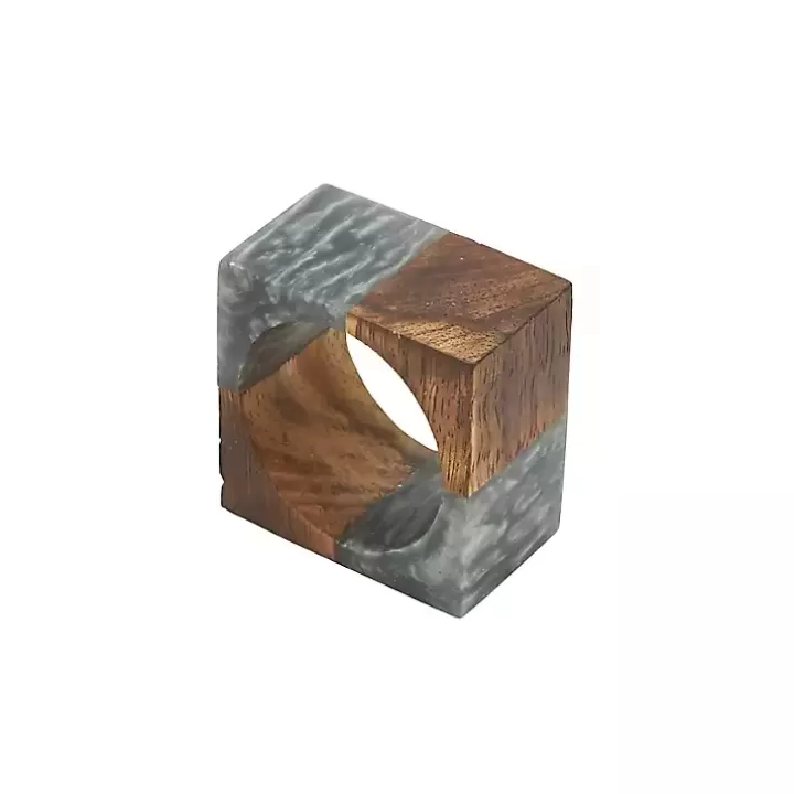 Hot Gray Wood and Resin Square Napkin Rings, Set of 4 Table Linens