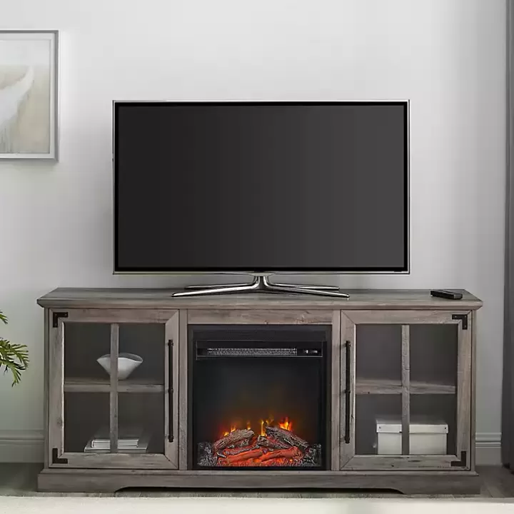 New Wood 2-Door LED Fireplace Cabinet Tv Stands & Media Consoles