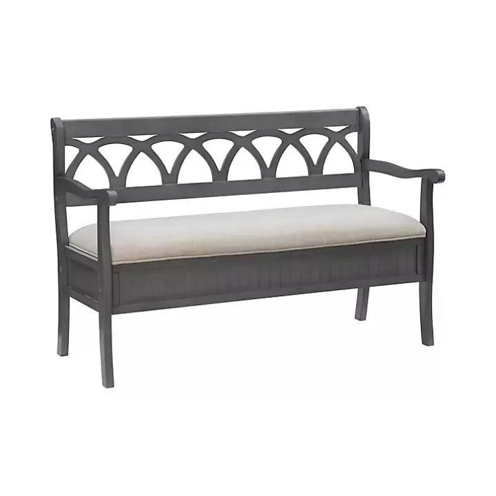 Outlet Gray Wood Upholstered Storage Bench Benches & Ottomans