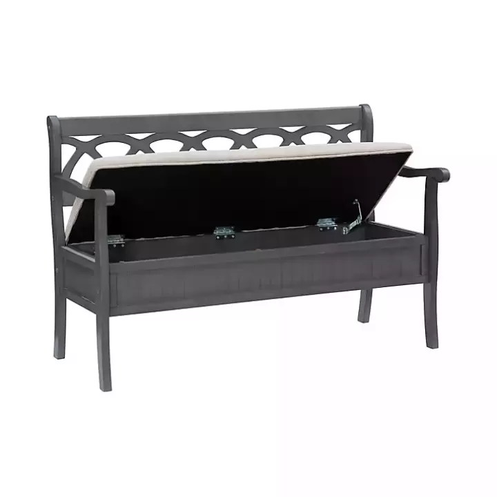 Outlet Gray Wood Upholstered Storage Bench Benches & Ottomans