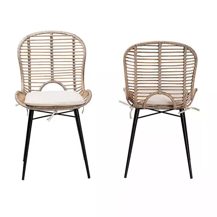 Sale Graywash Rattan Brenna Dining Chairs, Set of 2 Dining Chairs