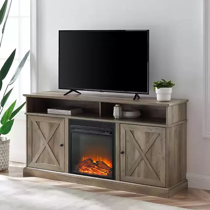 Flash Sale Graywash Rustic Fireplace Cabinet Tv Stands & Media Consoles