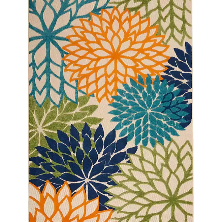Online Green and Blue Floral Burst Outdoor Area Rug, 6x9 Outdoor Rugs