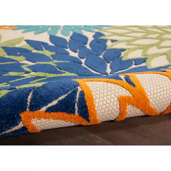 Online Green and Blue Floral Burst Outdoor Area Rug, 6x9 Outdoor Rugs
