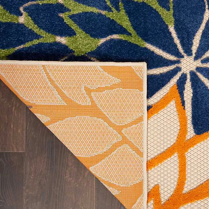 Online Green and Blue Floral Burst Outdoor Area Rug, 6x9 Outdoor Rugs