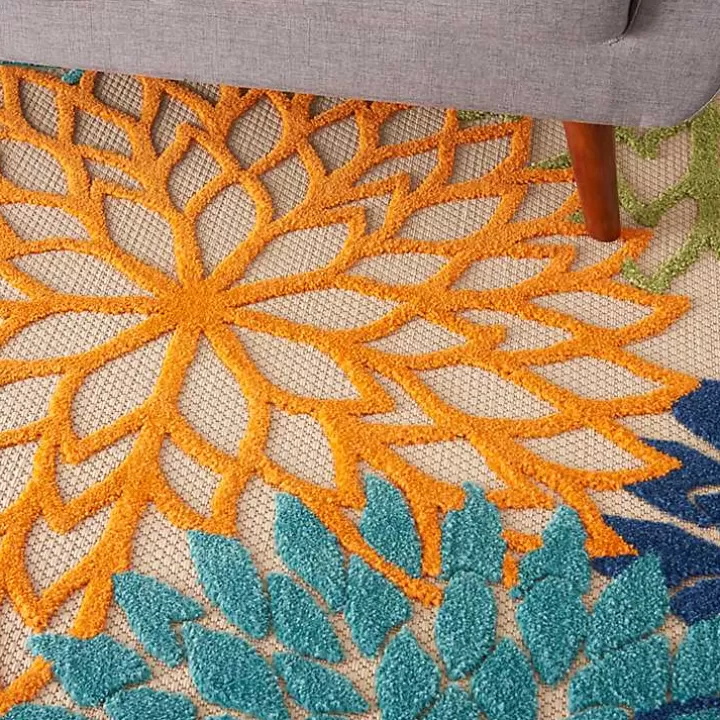 Online Green and Blue Floral Burst Outdoor Area Rug, 6x9 Outdoor Rugs