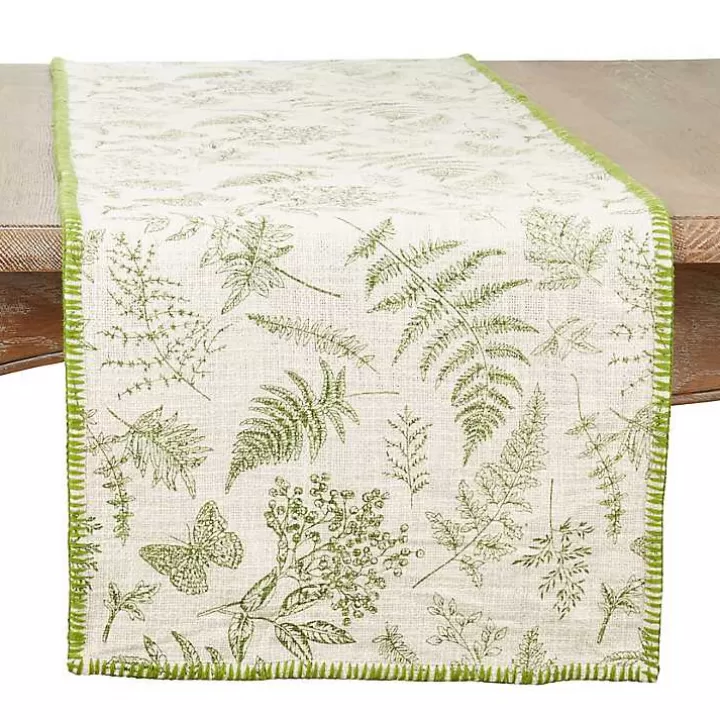 Fashion Green Botanical Whipstitch Table Runner Table Linens