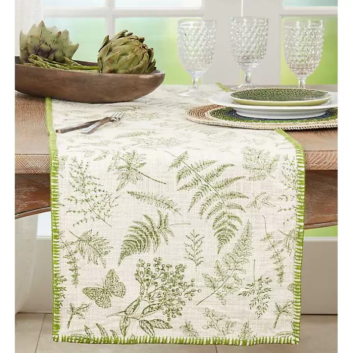 Fashion Green Botanical Whipstitch Table Runner Table Linens