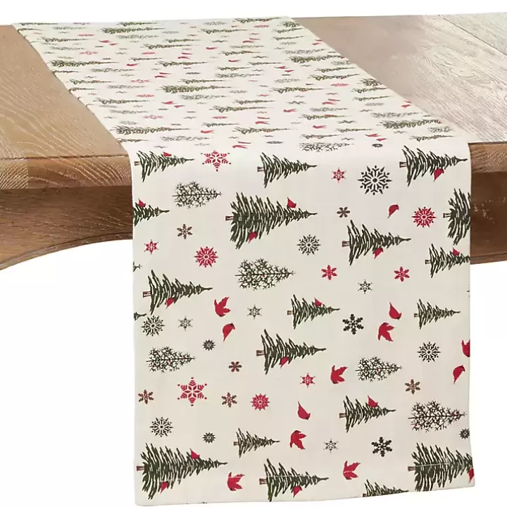 Store Green Christmas Trees and Snowflakes Table Runner Table Linens