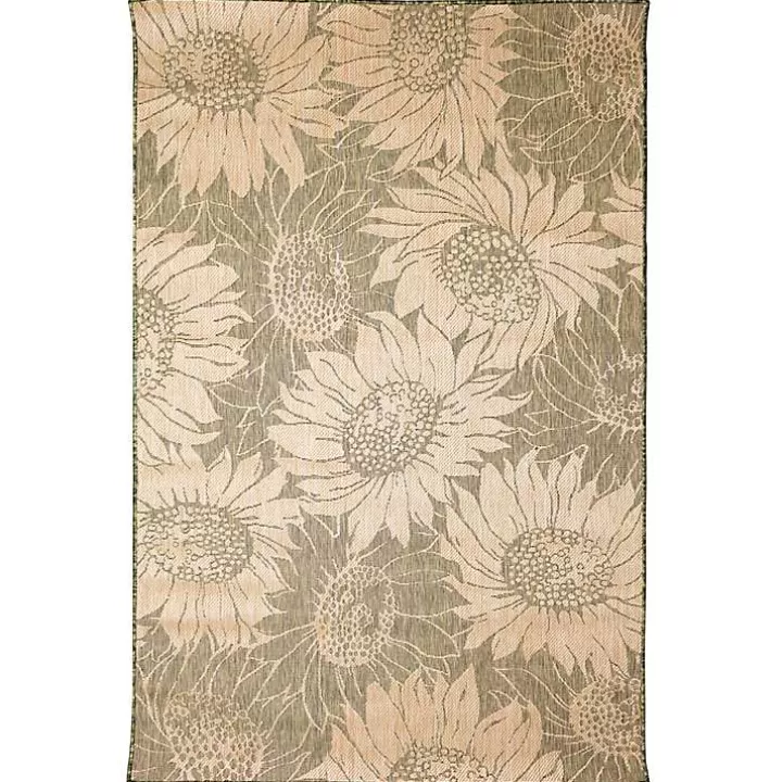 Cheap Green Floral Blooms Outdoor Area Rug, 4x7 Outdoor Rugs